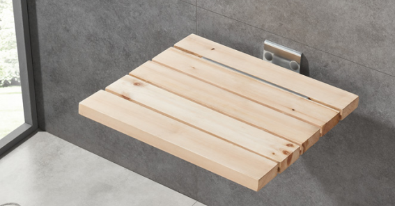 assento de banho dobrável em madeira de teca